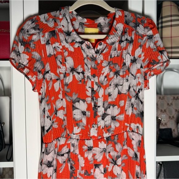 Anthropologie Maeve Vibrant Orange and Colorful Floral Patterned Dress Size 6 - Picture 3 of 8